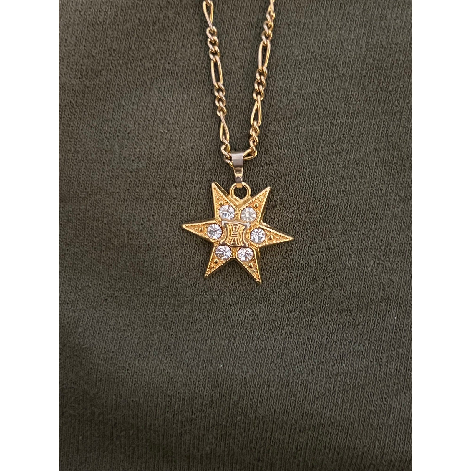 Celine Star Pendant Necklace Gold Tone Rhinestone Logo Figaro Chain