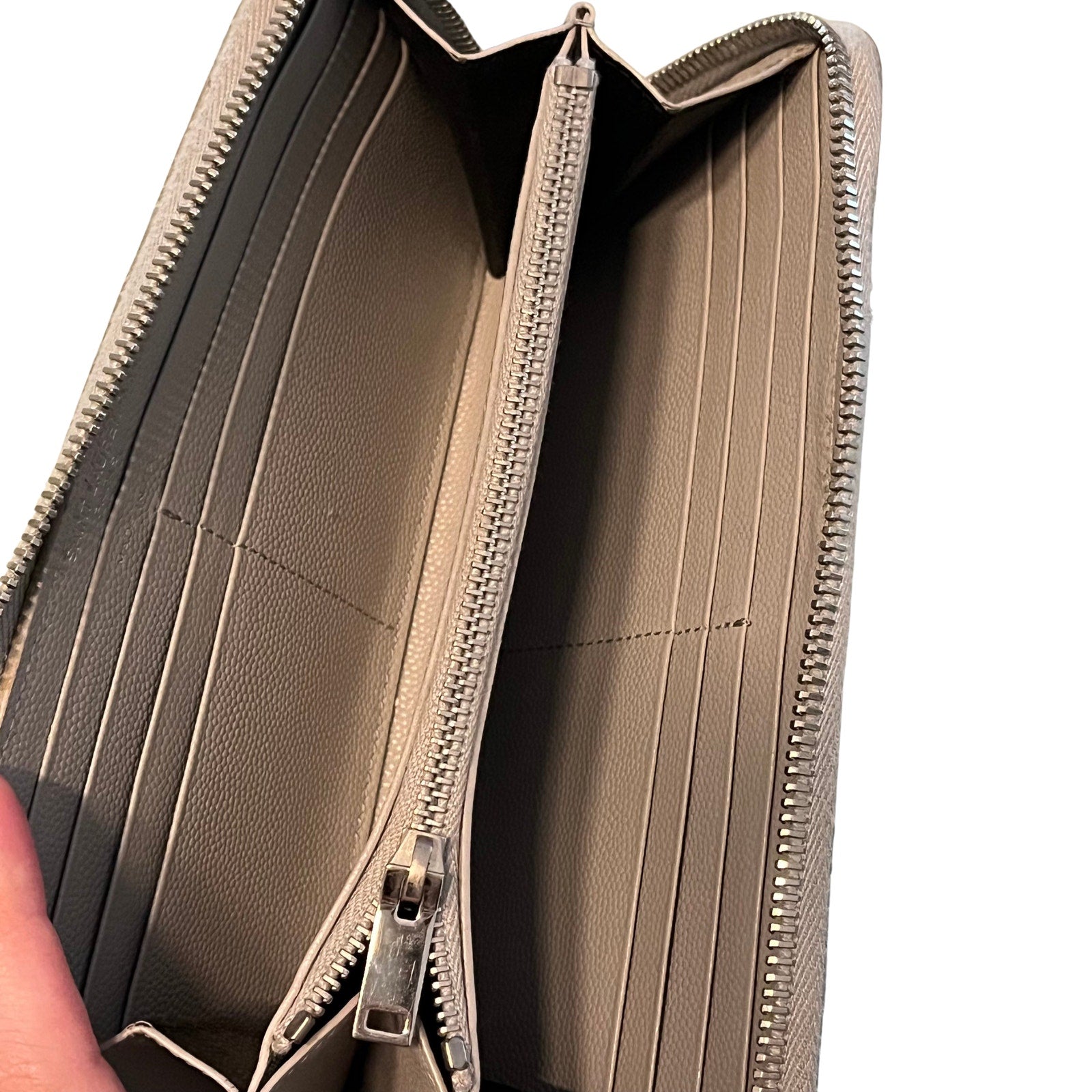Saint Laurent Monogram Matelassé Zip Around Wallet Gray
