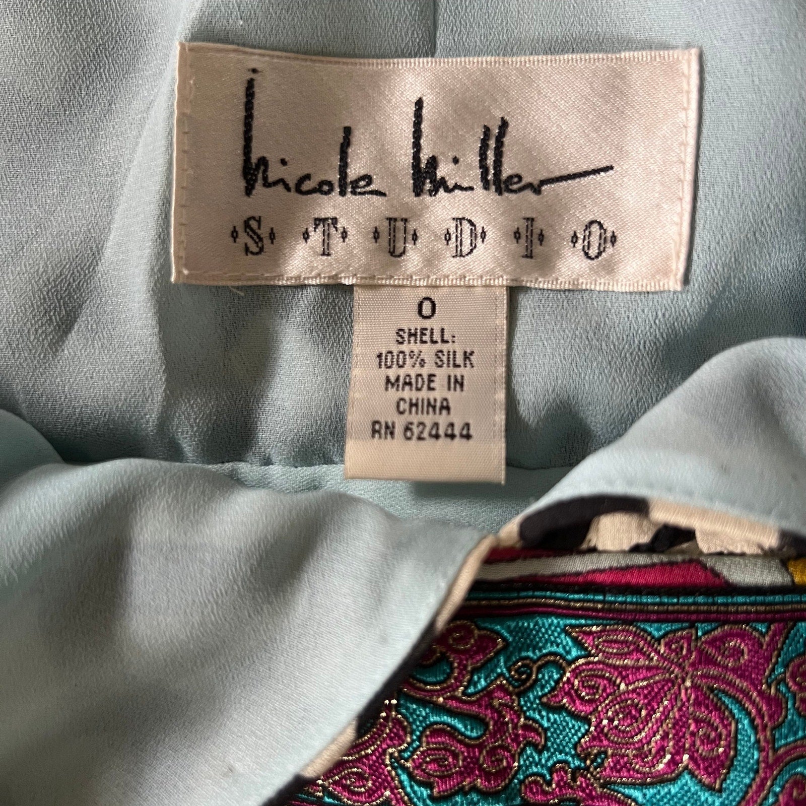 Nicole Miller Silk Printed Dress Multicolor Empire Waist A Line Size 0
