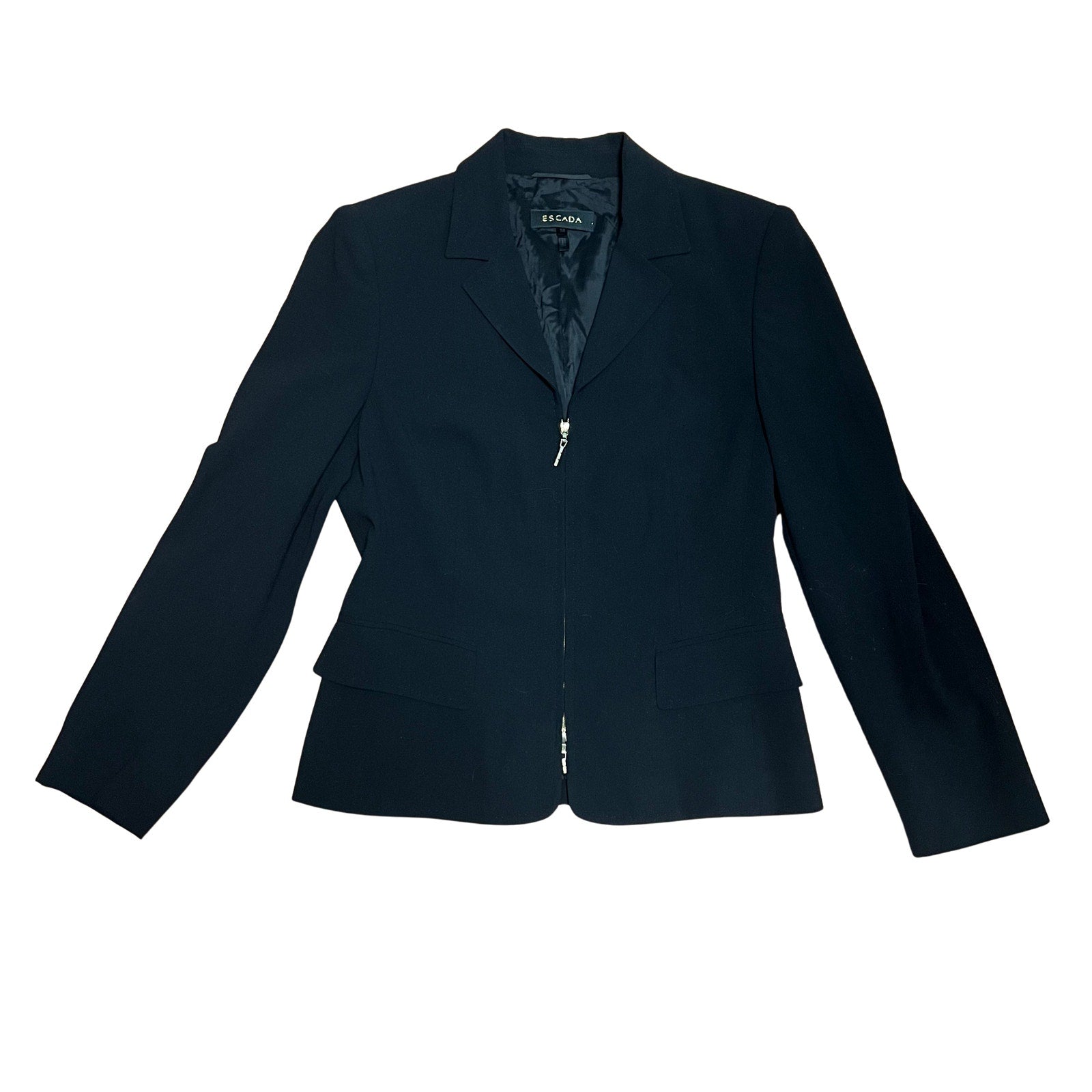 Escada Black Tailored Zip Blazer Size 38 Luxury Career Minimalist Designer