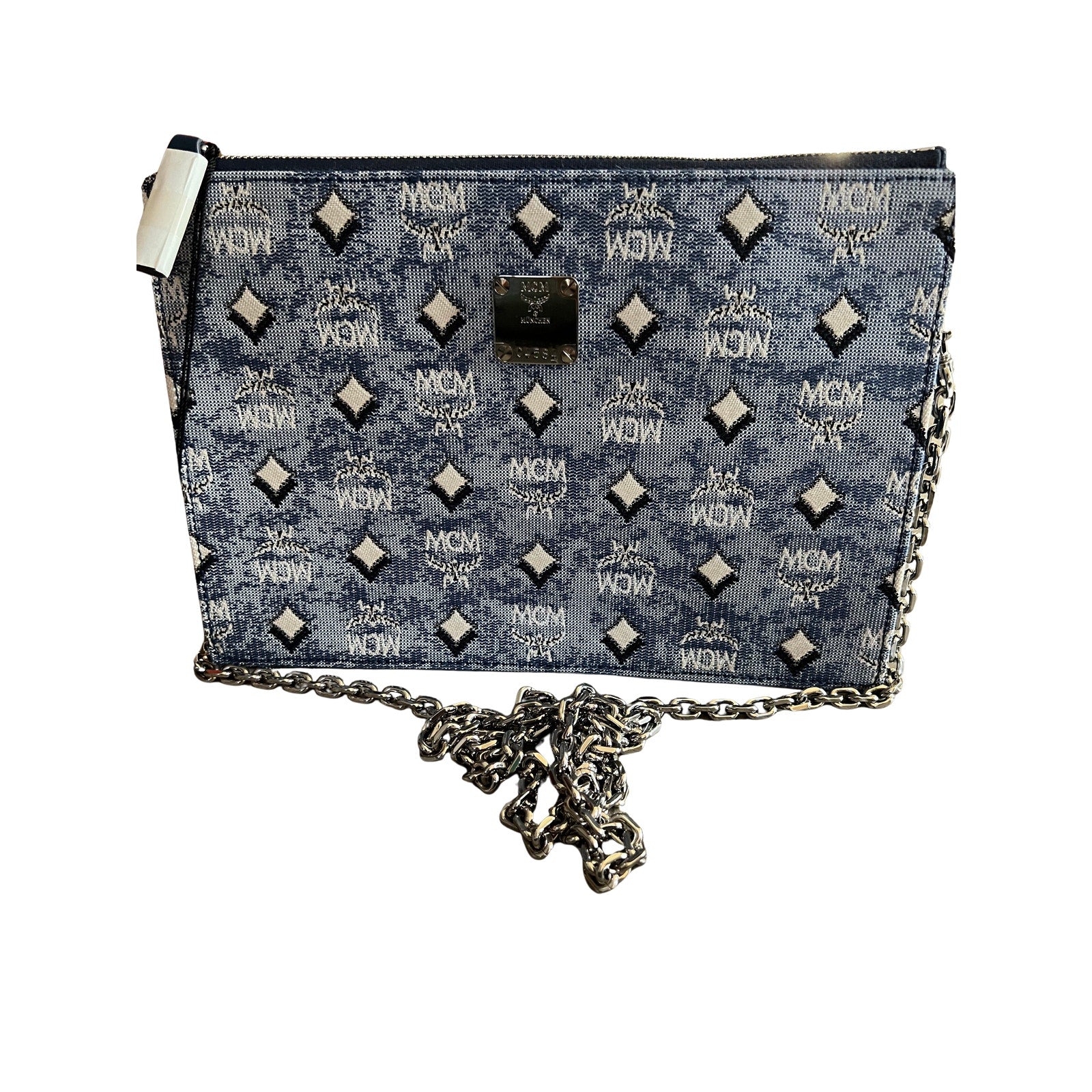 MCM Aren Denim Monogram Flat Pouch NWT
