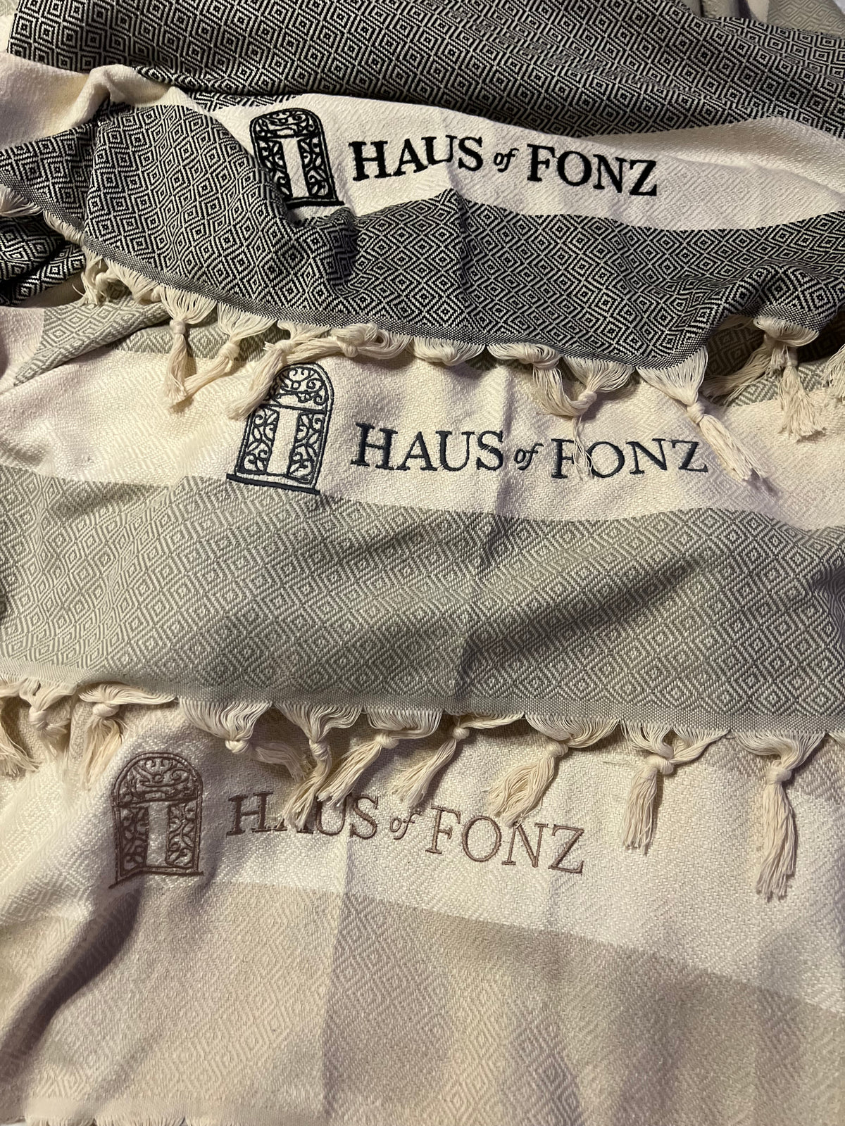 Haus of Fonz Diamond Turkish Cotton Throw | Grey, Black & Beige | 70" x 80"