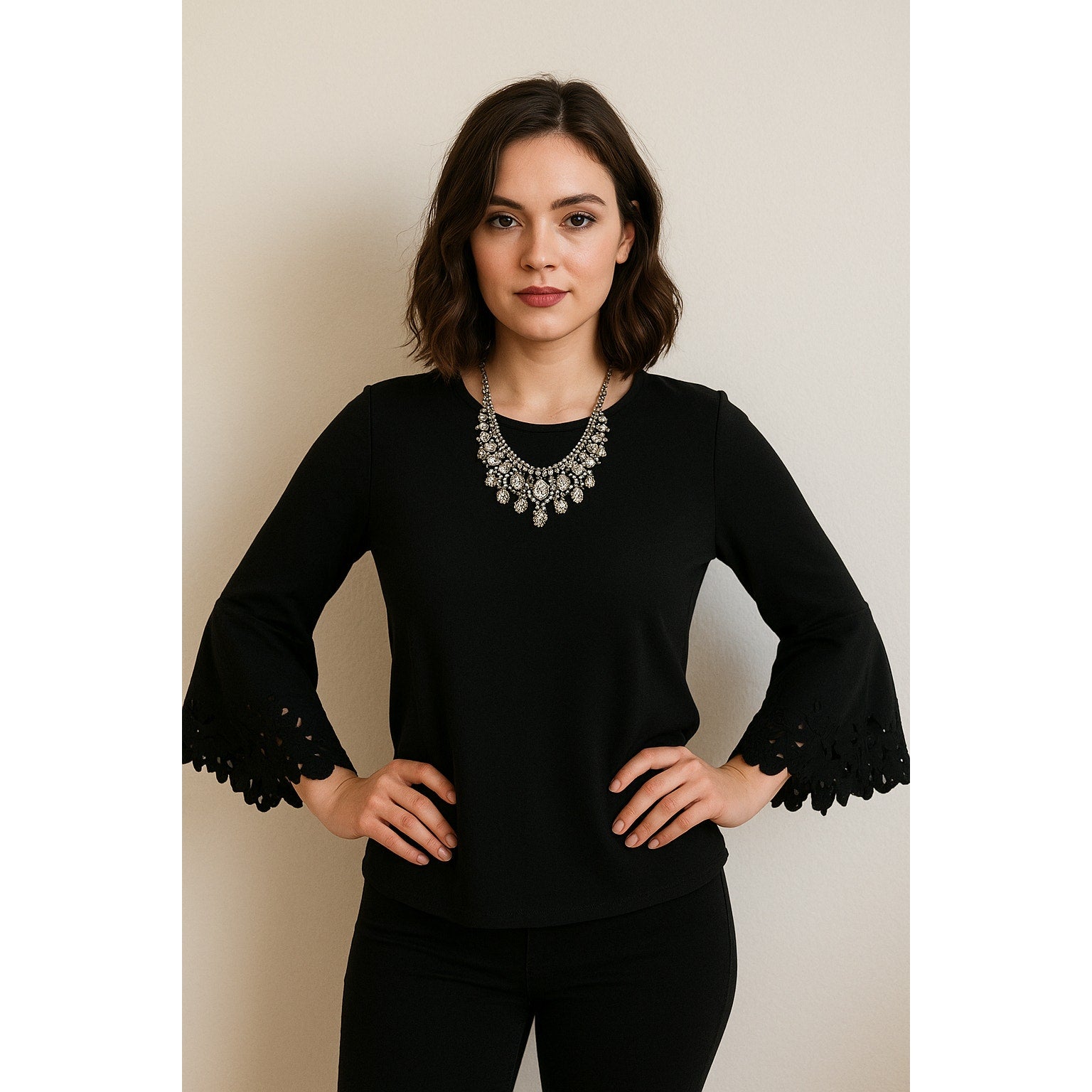See by Chloe Black Bell Sleeve Top