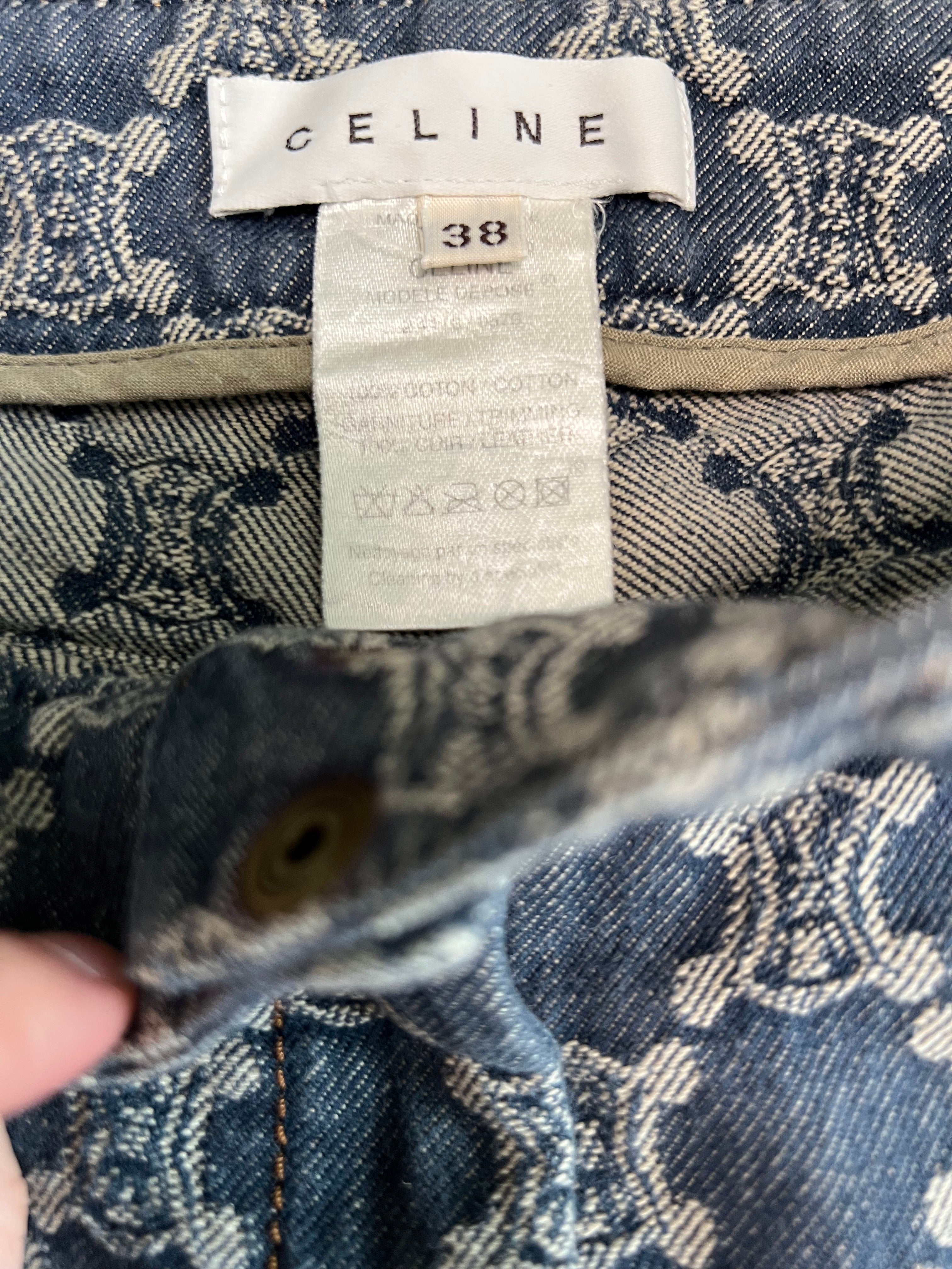 Celine Triomphe Monogram Denim Cut-Off Shorts | Blue & White | FR 38