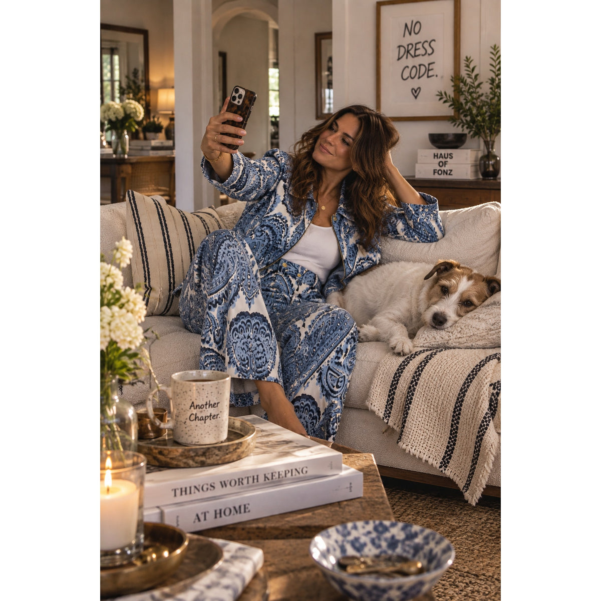 St. John Sport by Marie Gray Paisley Denim 2-Piece Set — Size 16
