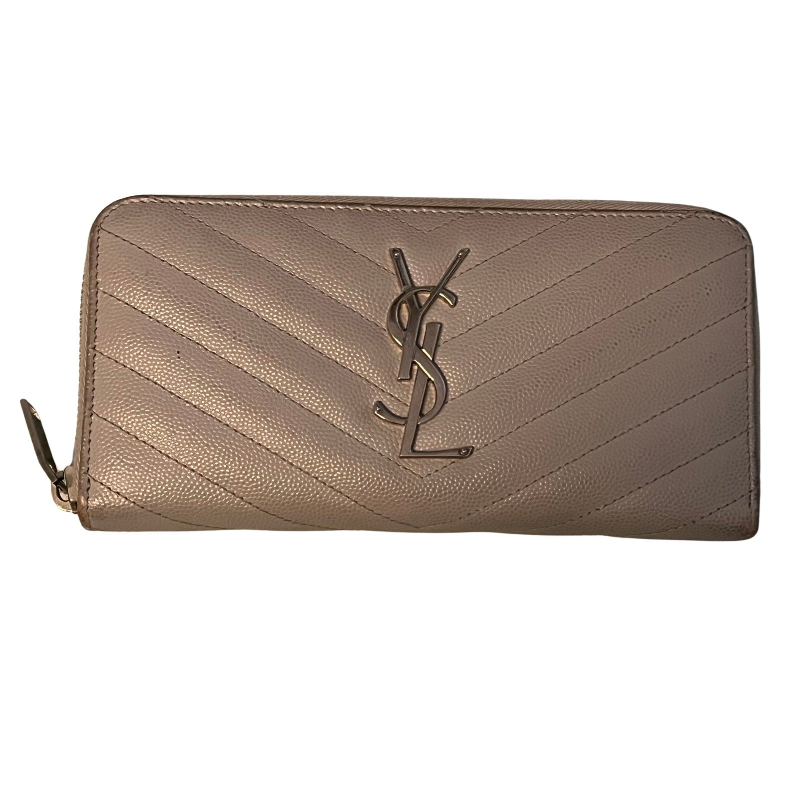 Saint Laurent Monogram Matelassé Zip Around Wallet Gray