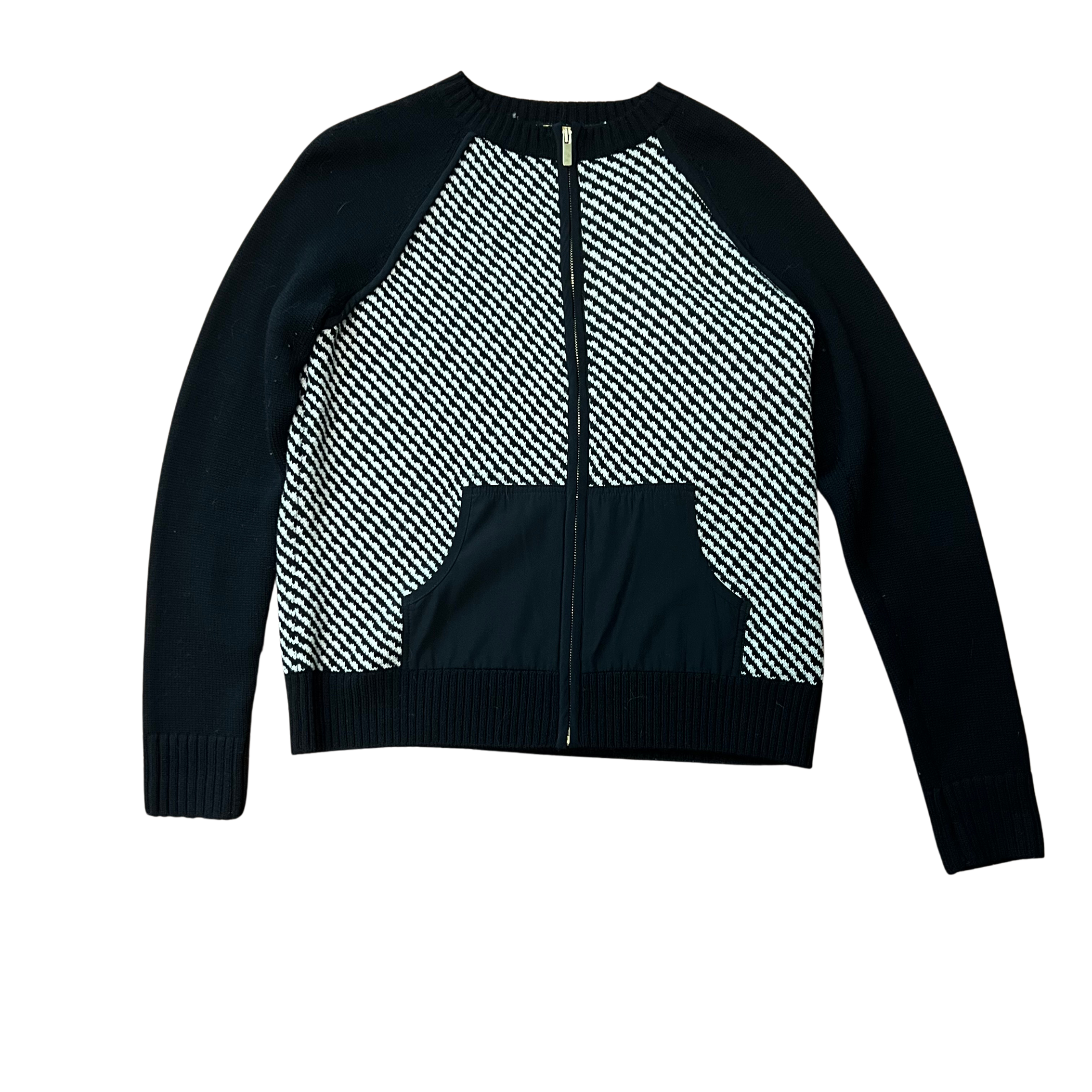 St. John Black & White Stripe Zip-Up Knit Jacket | Size Small
