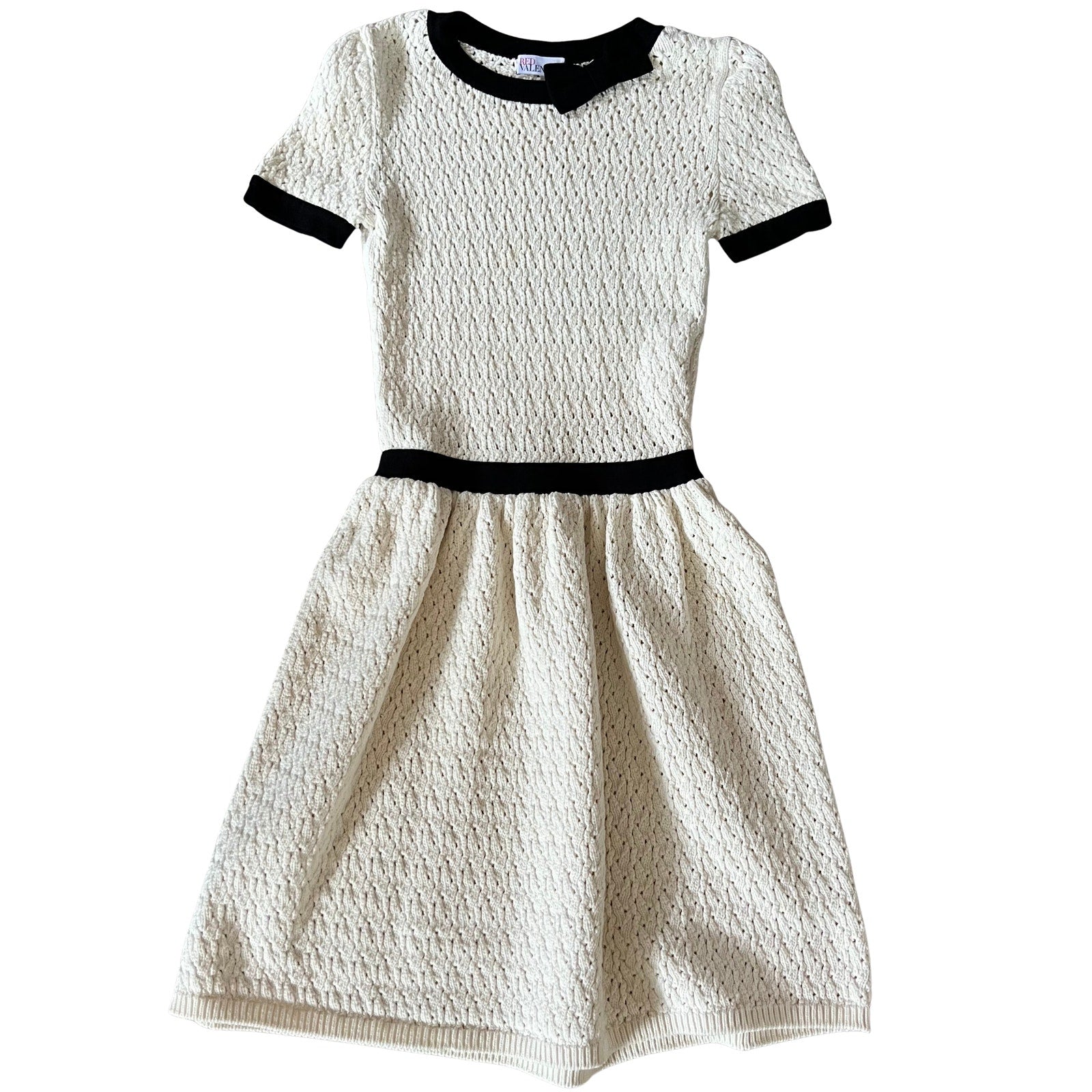 RED Valentino Knit Fit Flare Dress Ivory Black Contrast Trim XS Feminine Chic