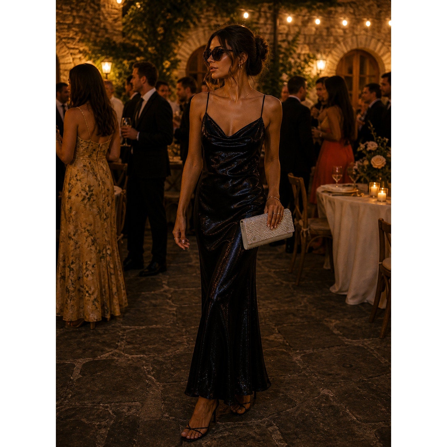 Rachel Zoe Black Sequin Strappy Maxi Dress