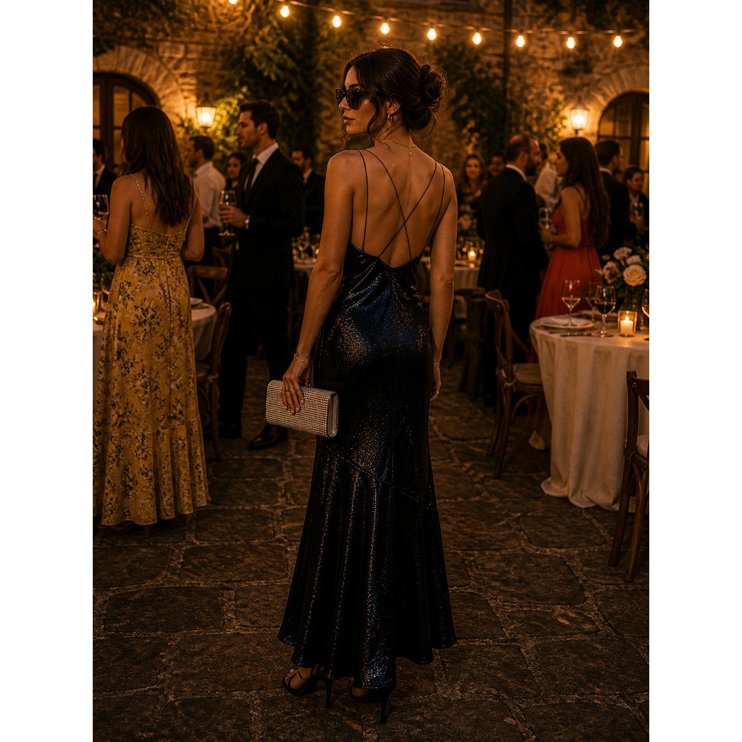 Rachel Zoe Black Sequin Strappy Maxi Dress