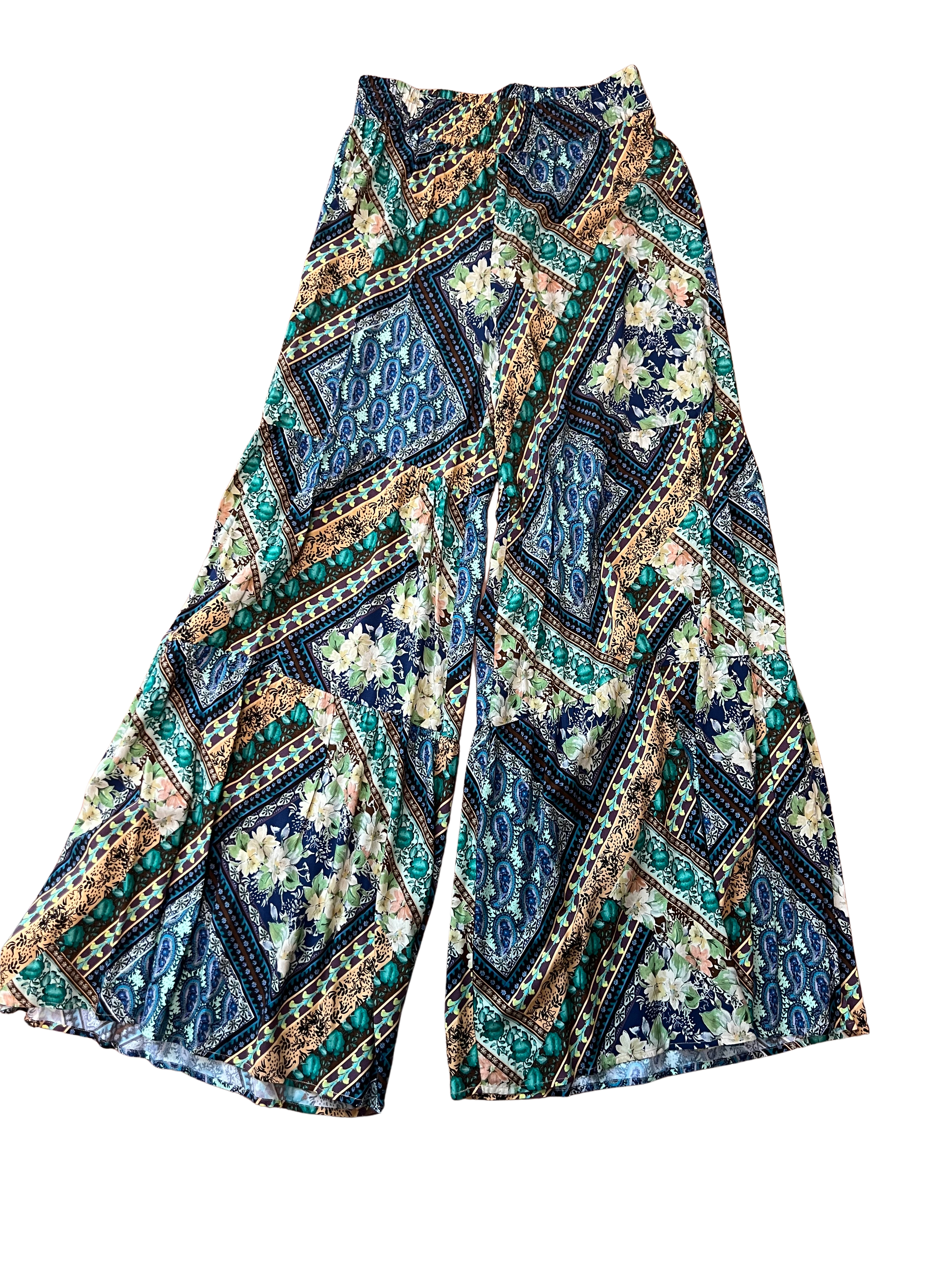 Johnny Was Printed Rayon Two-Piece Set | Green Blue & Yellow