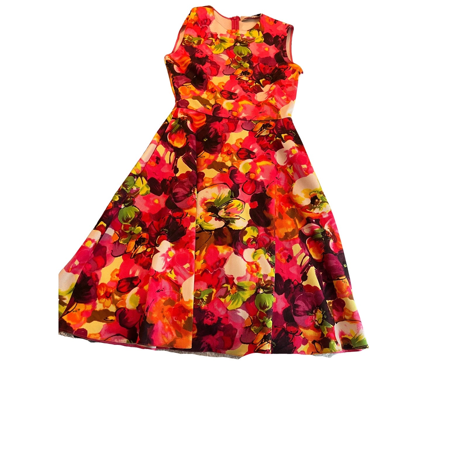 Valentino Floral Fit Flare Dress Sleeveless Pink Red Print Size 38 Pockets