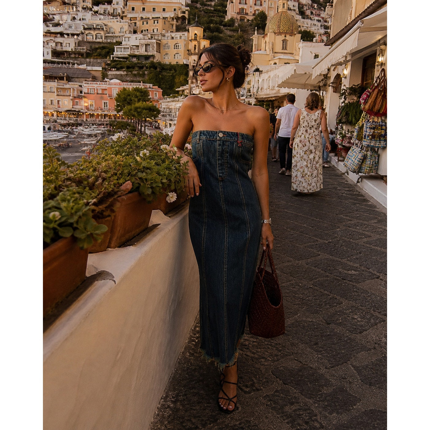 Alexander McQueen Strapless Denim Dress Dark Indigo Corset Midi 42