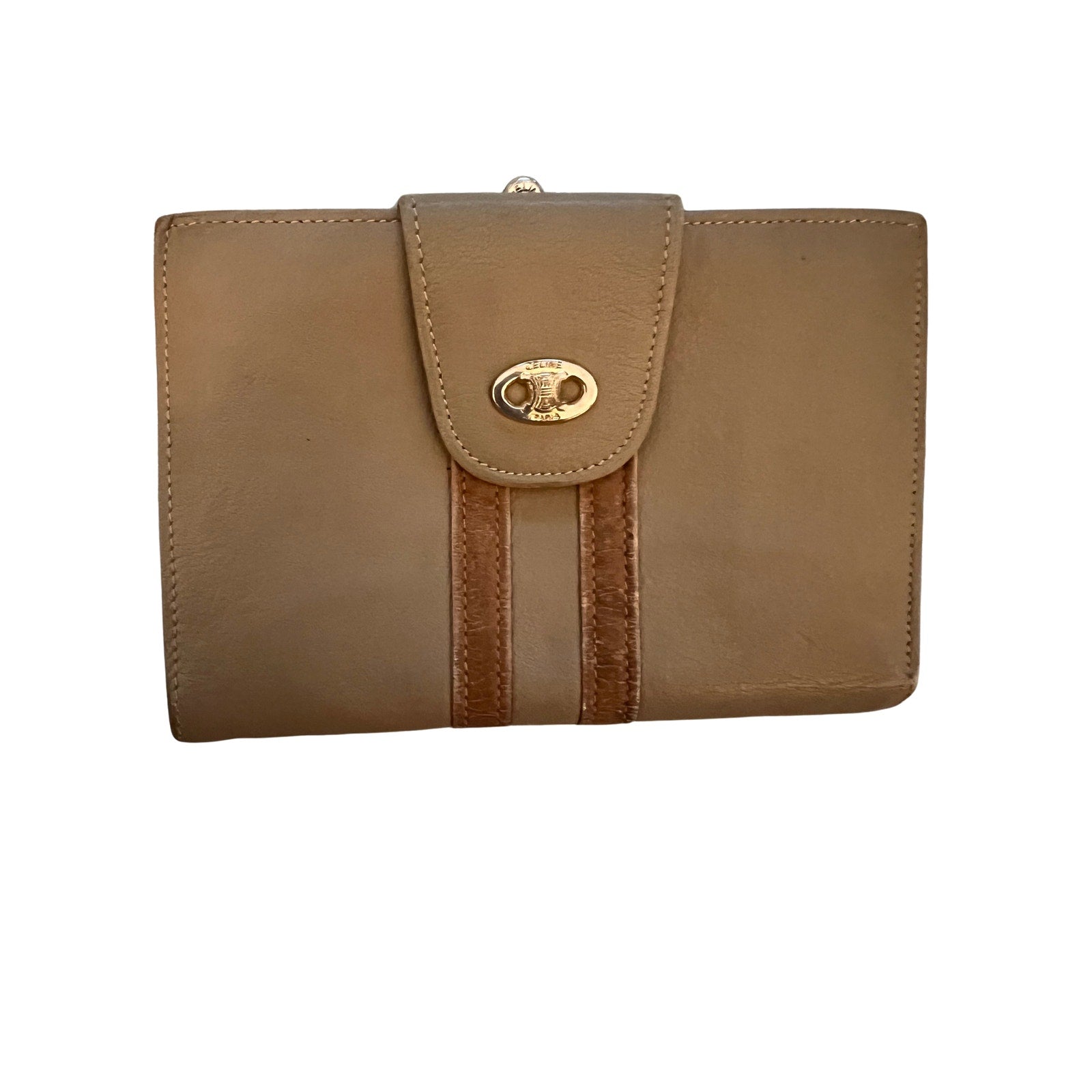 Celine Vintage Kisslock Coin Purse Clutch Wallet Mini Gold Frame