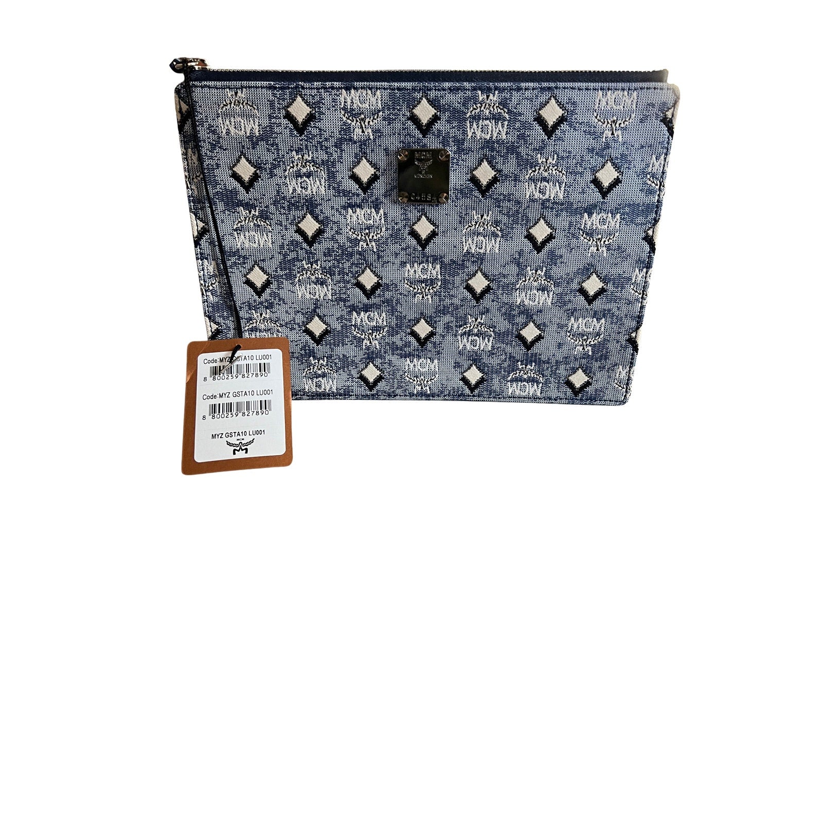 MCM Aren Denim Monogram Flat Pouch NWT