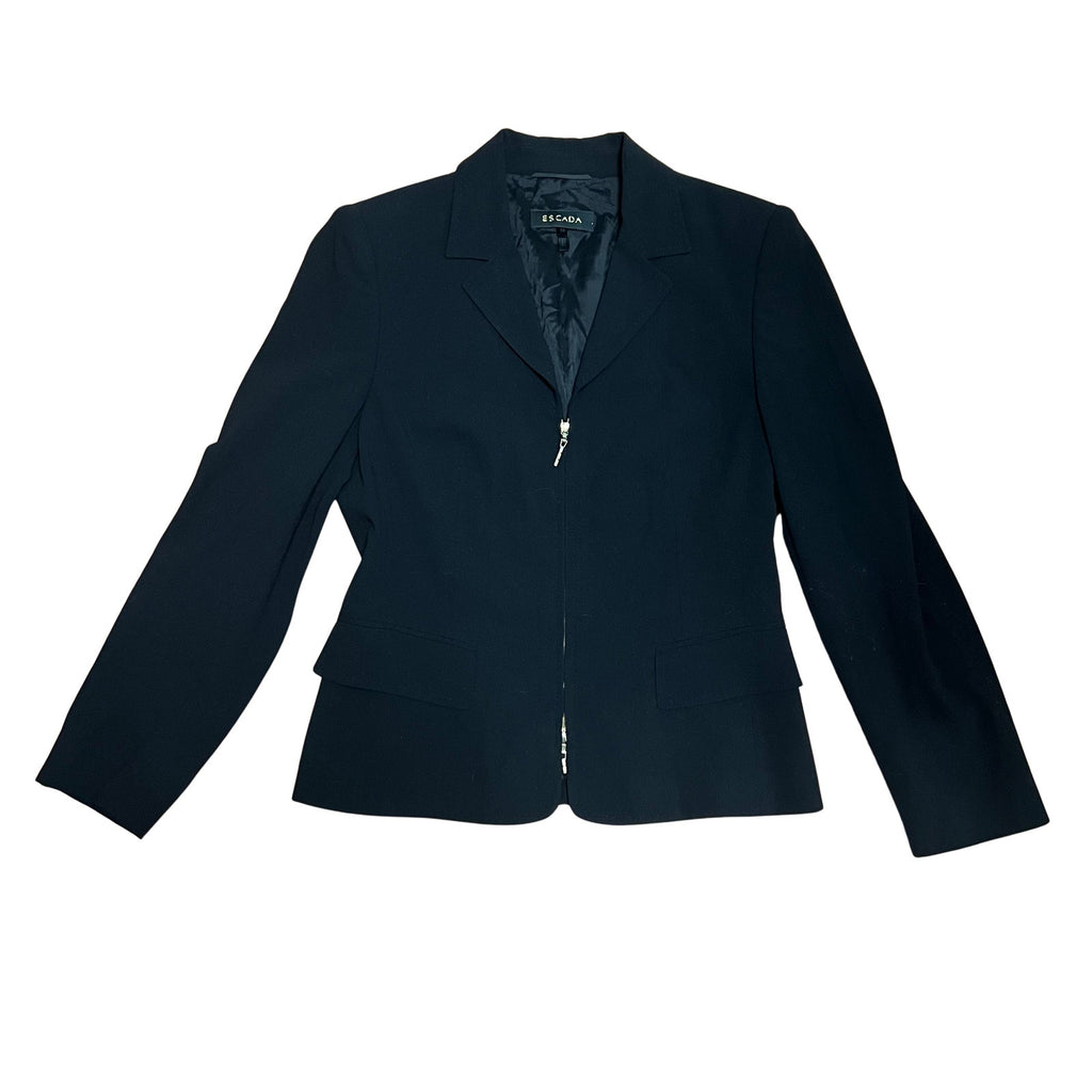Escada Black Tailored Zip Blazer Size 38 Luxury Career Minimalist Designer