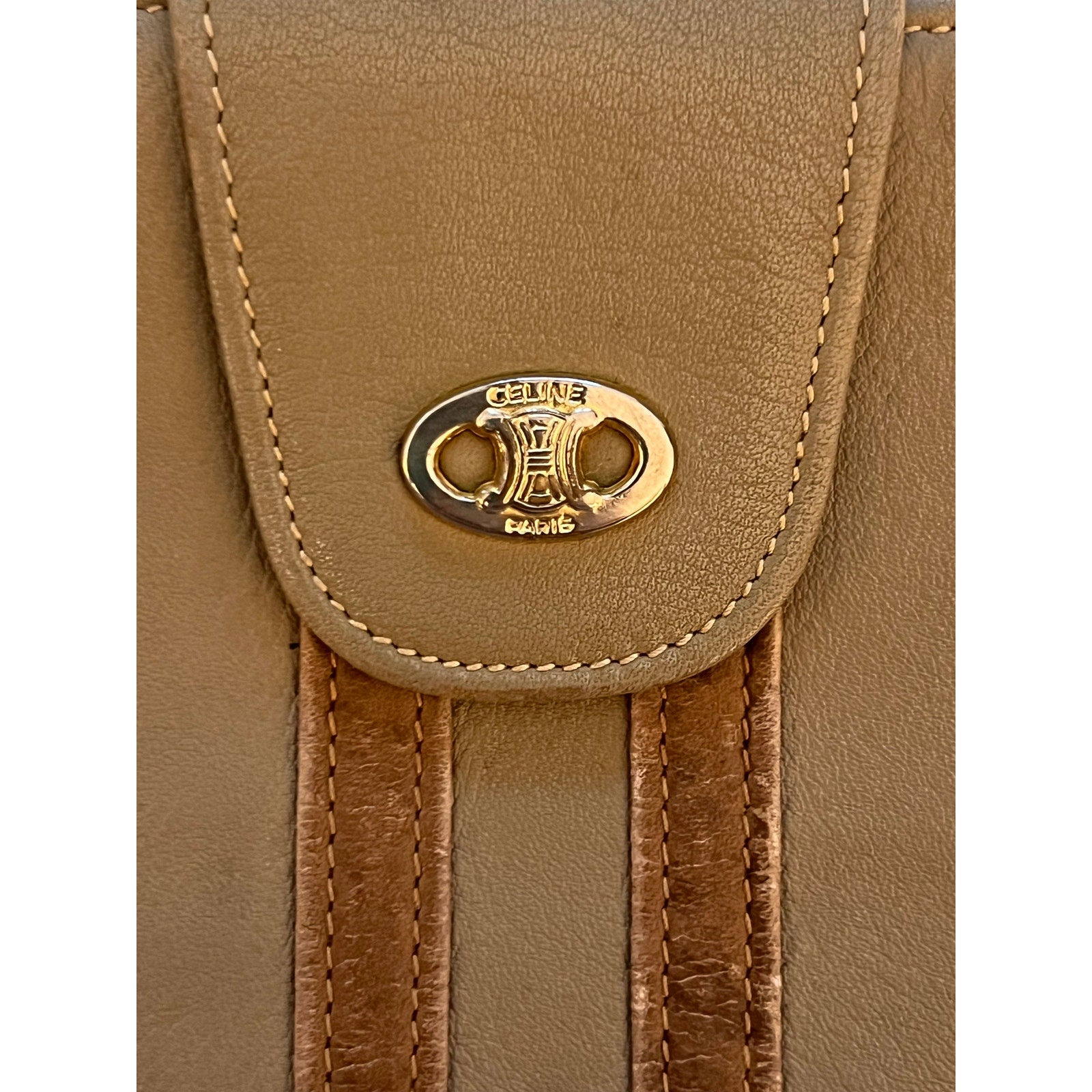 Celine Vintage Kisslock Coin Purse Clutch Wallet Mini Gold Frame