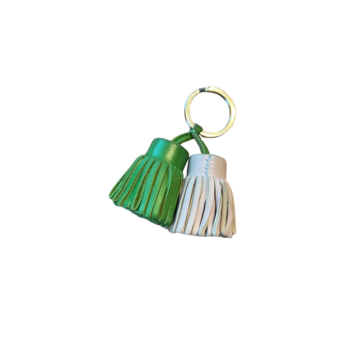 Hermès Carmen Duo Leather Key Ring | Green & Ivory | Double Tassel | Box