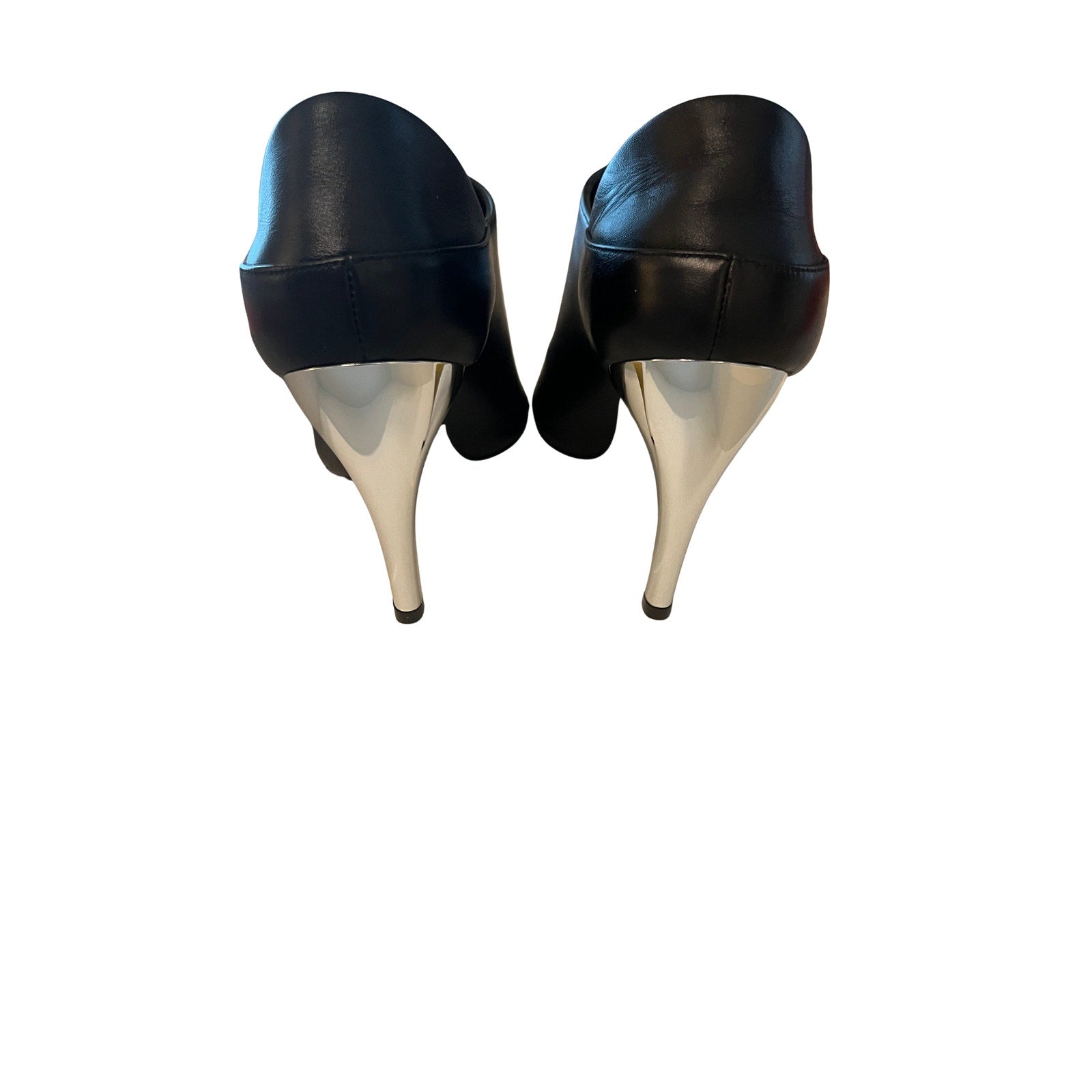 Alexander McQueen Sculptural Heel Mule Black Leather Gold Silver 36.5 Peep Toe