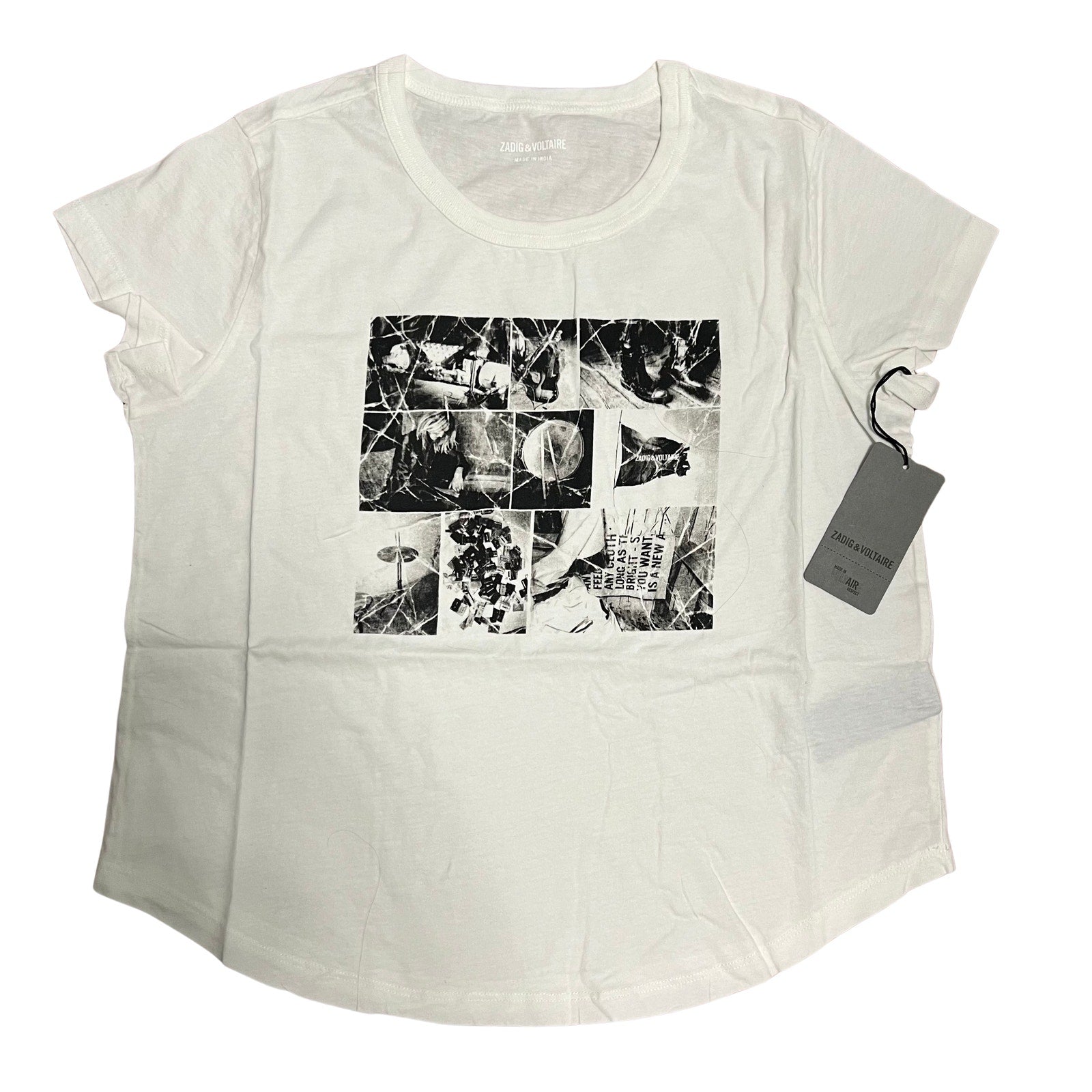Zadig & Voltaire Graphic Photo Print T Shirt White Large Paris Designer Cotton Tee