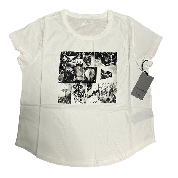 Zadig & Voltaire Graphic Photo Print T Shirt White Large Paris Designer Cotton Tee