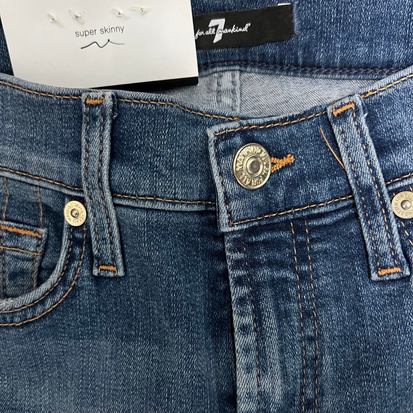 7 For All Mankind Swarovski Skinny Jeans Dark Wash Stretch Denim Size 25 NWT