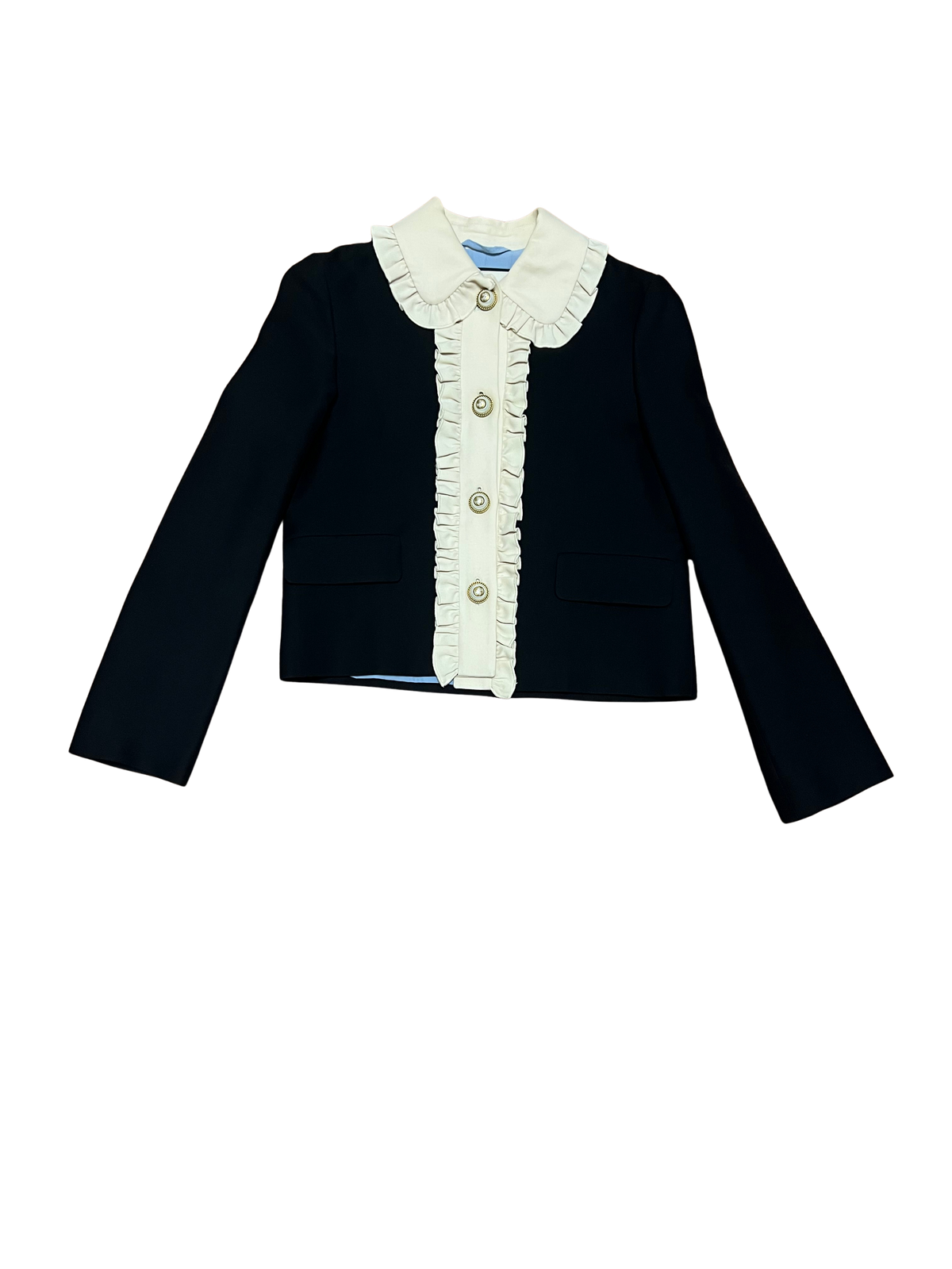 Gucci Ruffle-Front Wool & Silk Blazer — IT 38