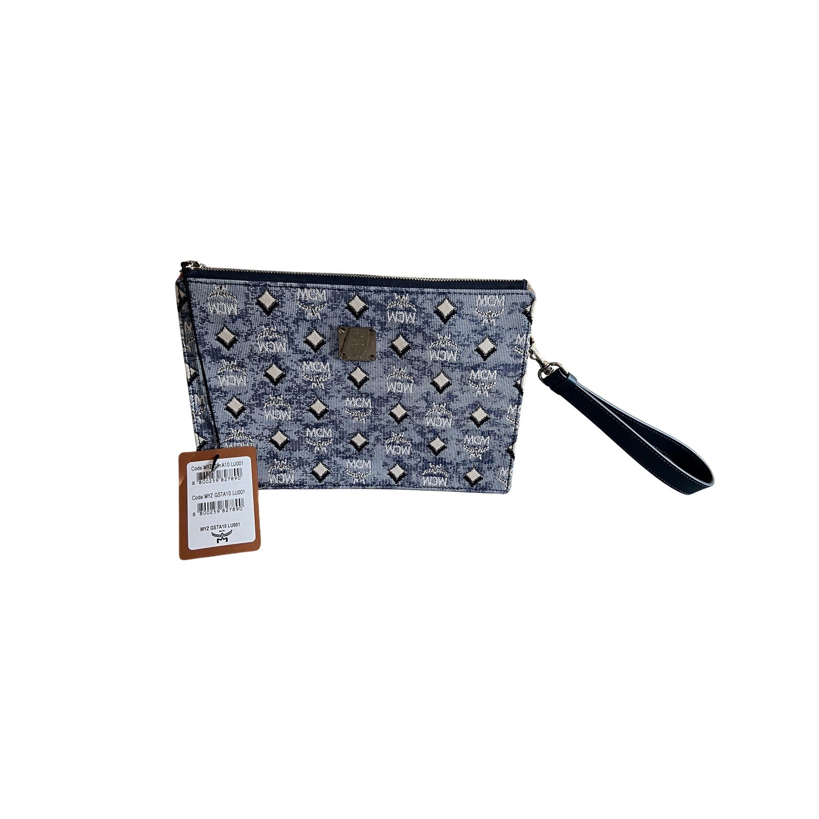 MCM Aren Denim Monogram Flat Pouch NWT