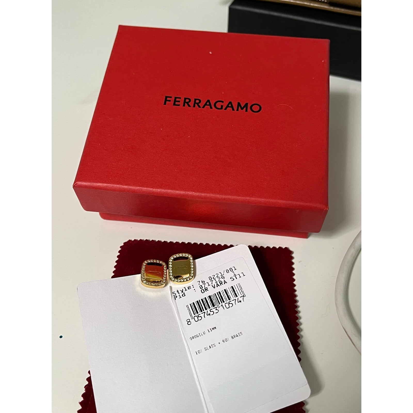 Ferragamo Gold Tone Vara Stud Earrings