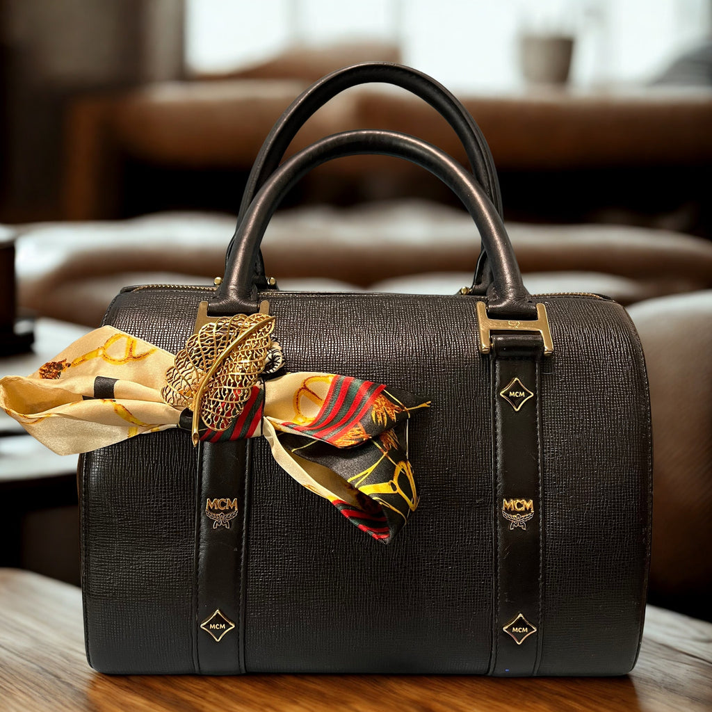 MCM Black Boston Bag in Saffiano Leather