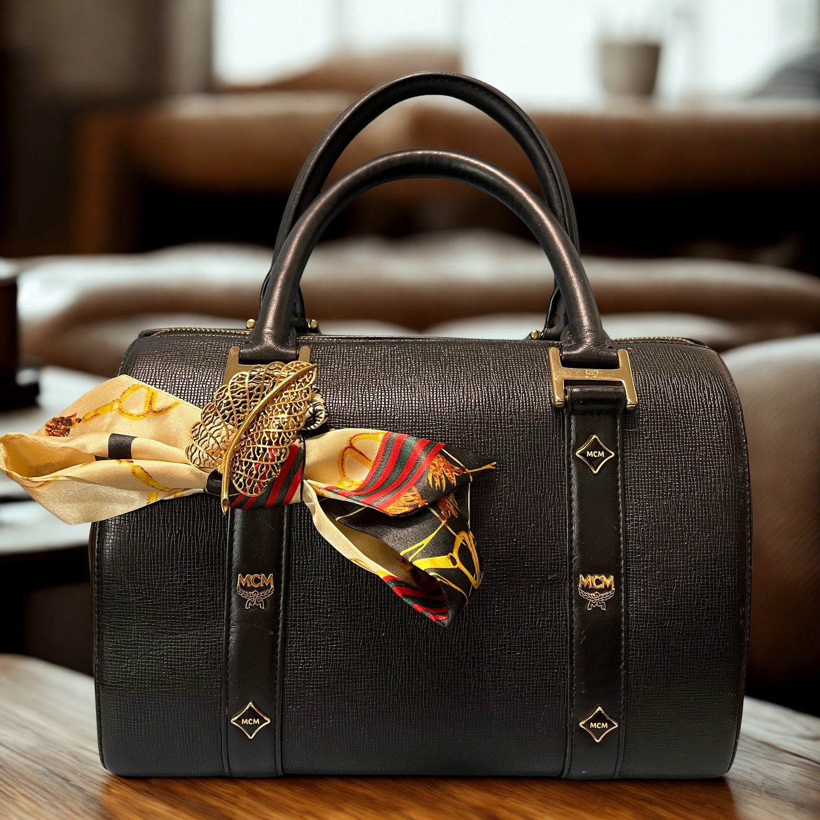 MCM Black Boston Bag in Saffiano Leather