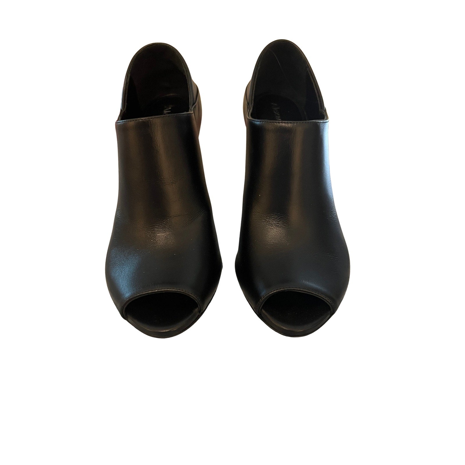 Alexander McQueen Sculptural Heel Mule Black Leather Gold Silver 36.5 Peep Toe