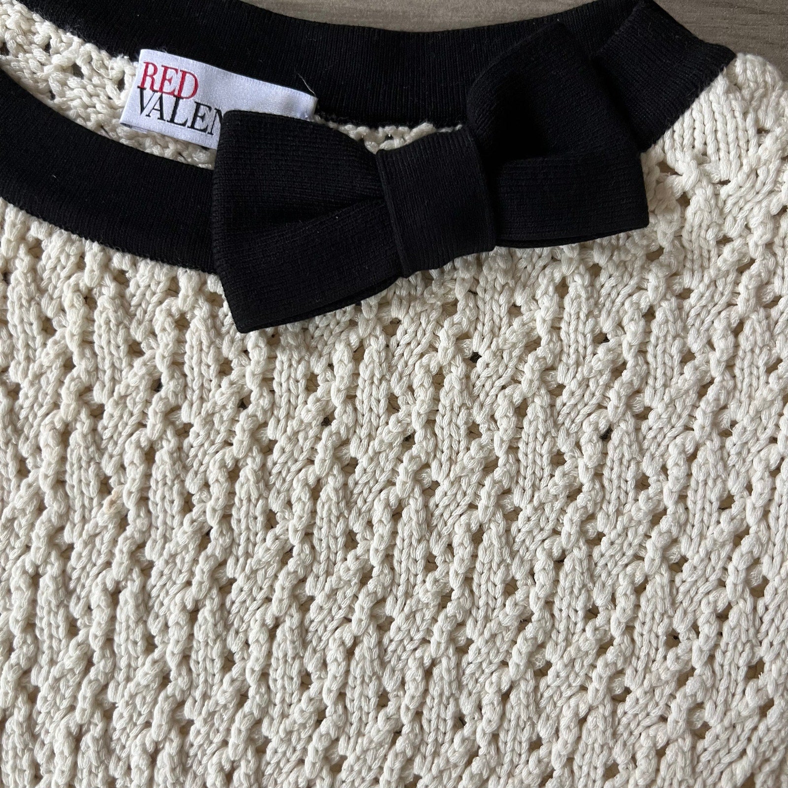 RED Valentino Knit Fit Flare Dress Ivory Black Contrast Trim XS Feminine Chic