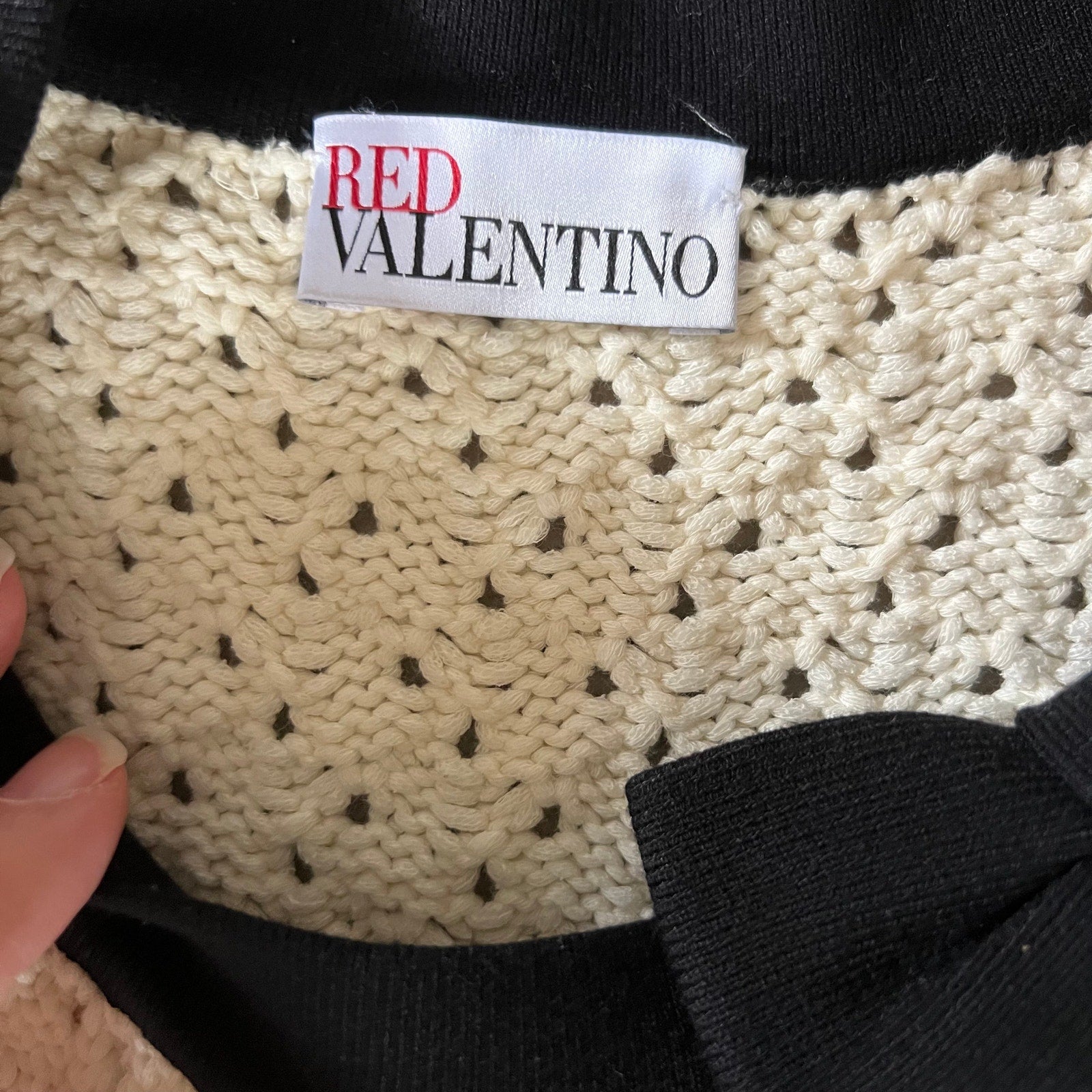 RED Valentino Knit Fit Flare Dress Ivory Black Contrast Trim XS Feminine Chic