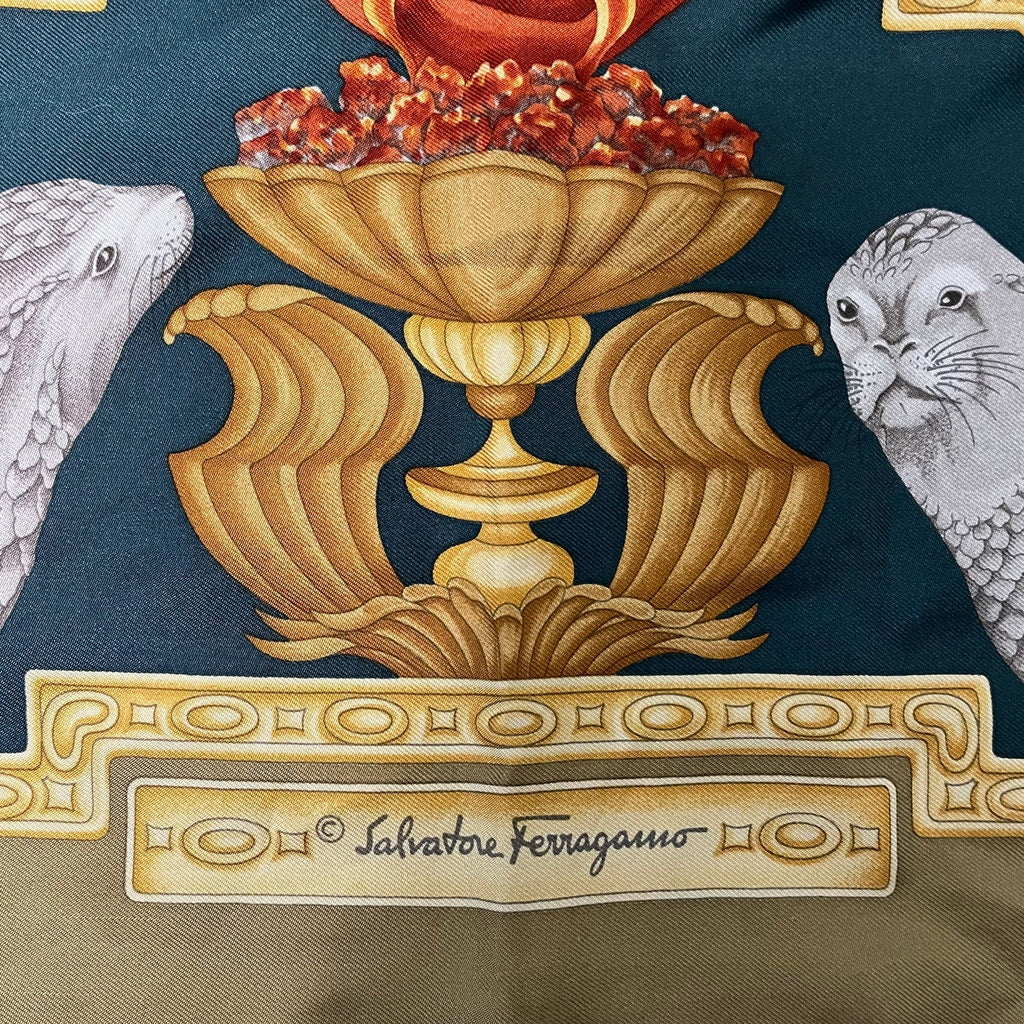 Ferragamo Silk Scarf with Penguins and Seals