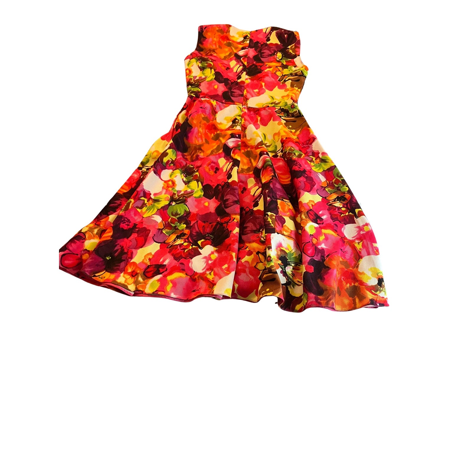 Valentino Floral Fit Flare Dress Sleeveless Pink Red Print Size 38 Pockets