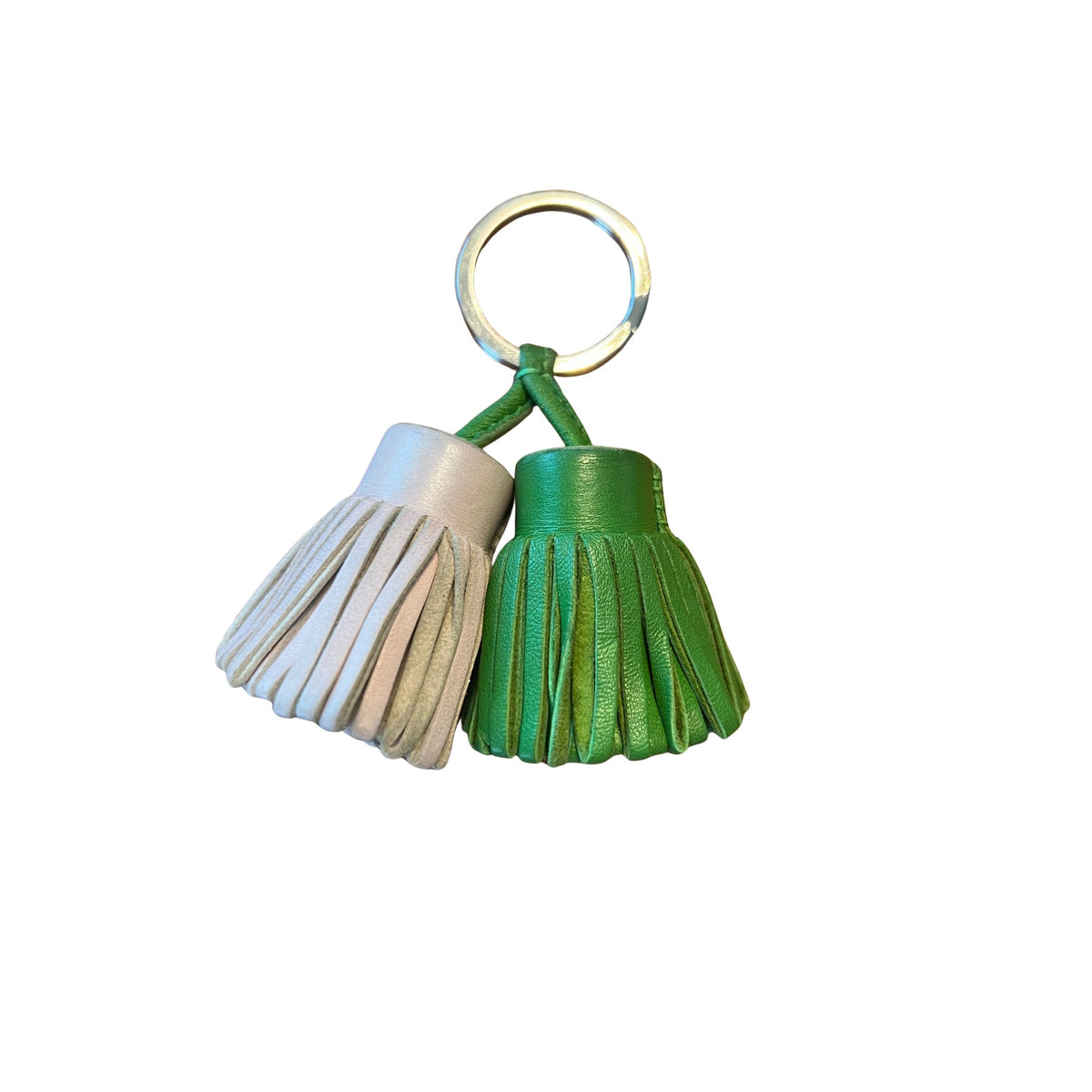 Hermès Carmen Duo Leather Key Ring | Green & Ivory | Double Tassel | Box