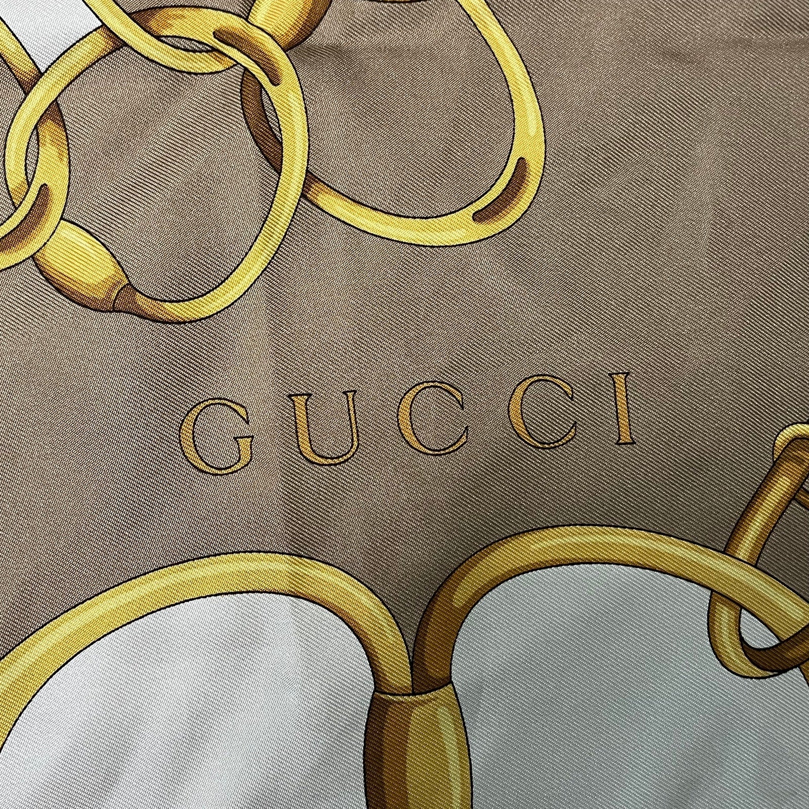 GUCCI Brown Silk Scarf with chains and tassels