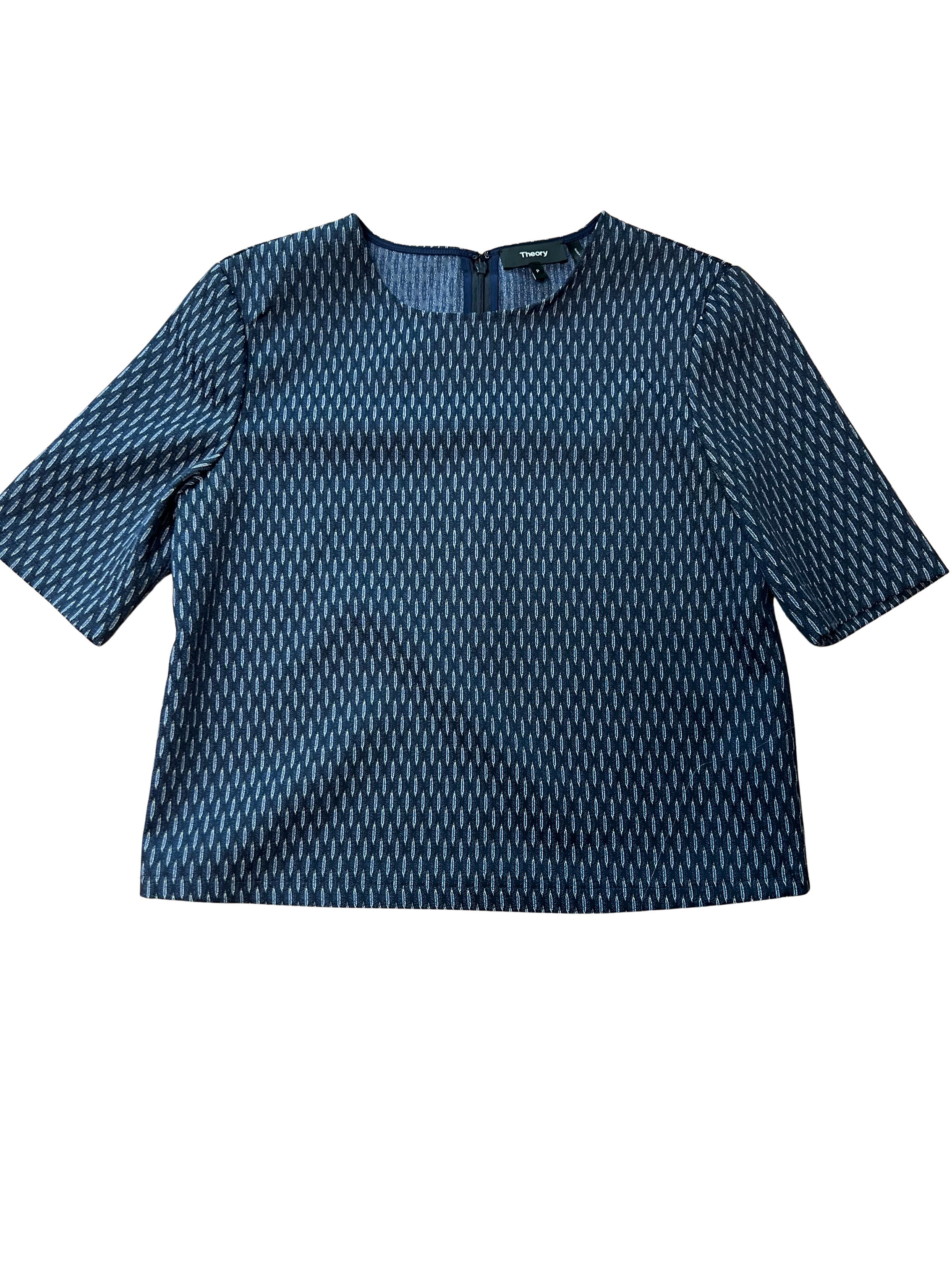 Theory Blue Geometric Print Matching Top & Pant Set | Petite | NWOT