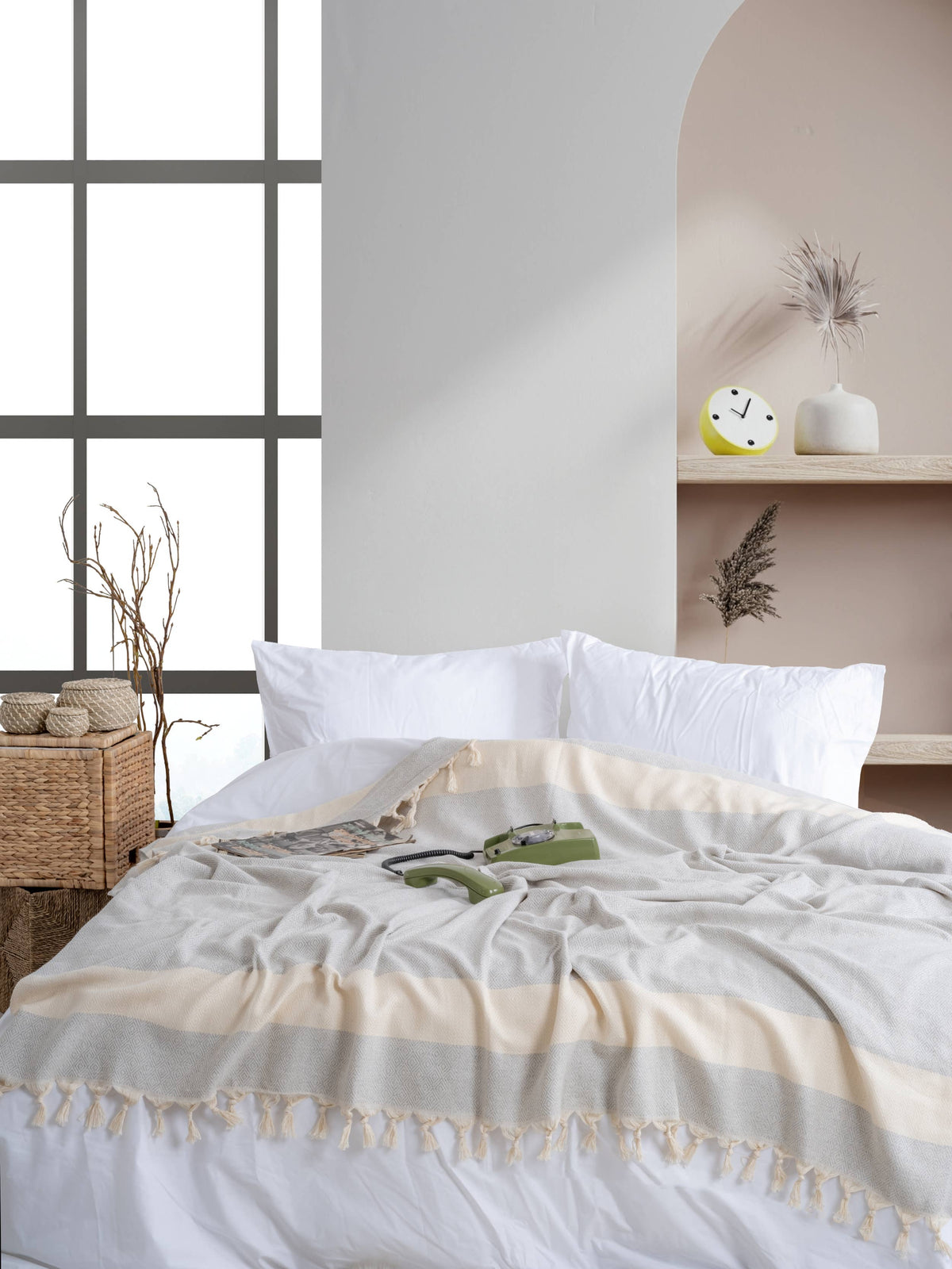Haus of Fonz Diamond Turkish Cotton Throw | Grey, Black & Beige | 70" x 80"