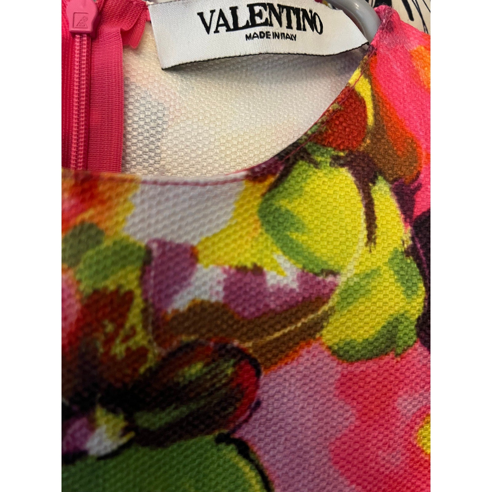 Valentino Floral Fit Flare Dress Sleeveless Pink Red Print Size 38 Pockets