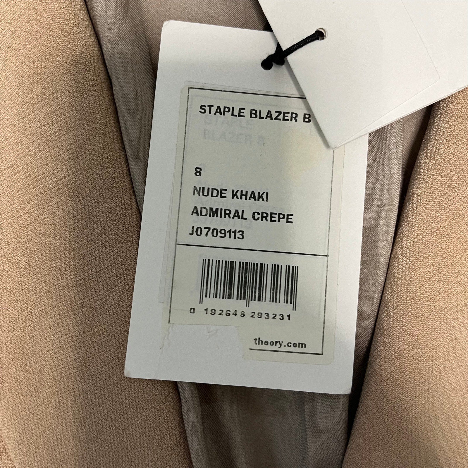 Theory Tailored Blazer Beige Single Button Jacket Size 8 NWT